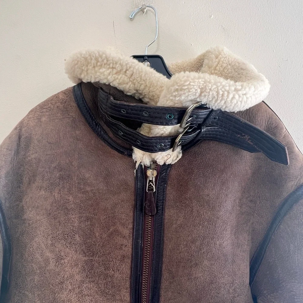 Men's Shearling Aviator Jacket - Brown - Picture 5 of 15